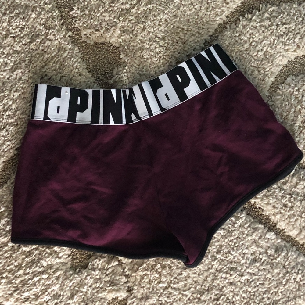 pink booty shorts in burgundy